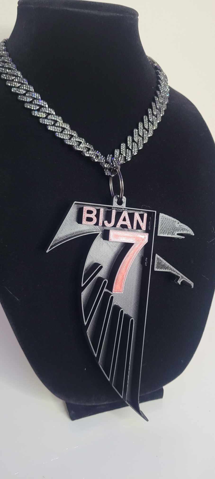 CUSTOM PLAYER BIJAN THROWBACK FALCON CHARM W/ BLING CHAIN