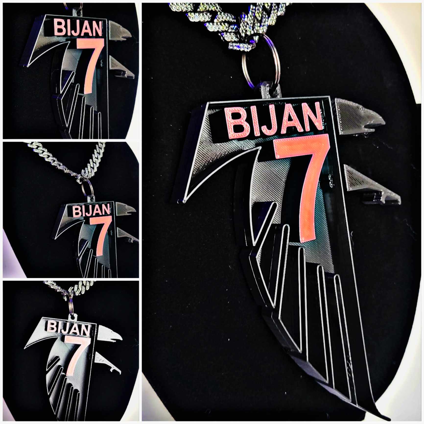 CUSTOM PLAYER BIJAN THROWBACK FALCON CHARM W/ BLING CHAIN