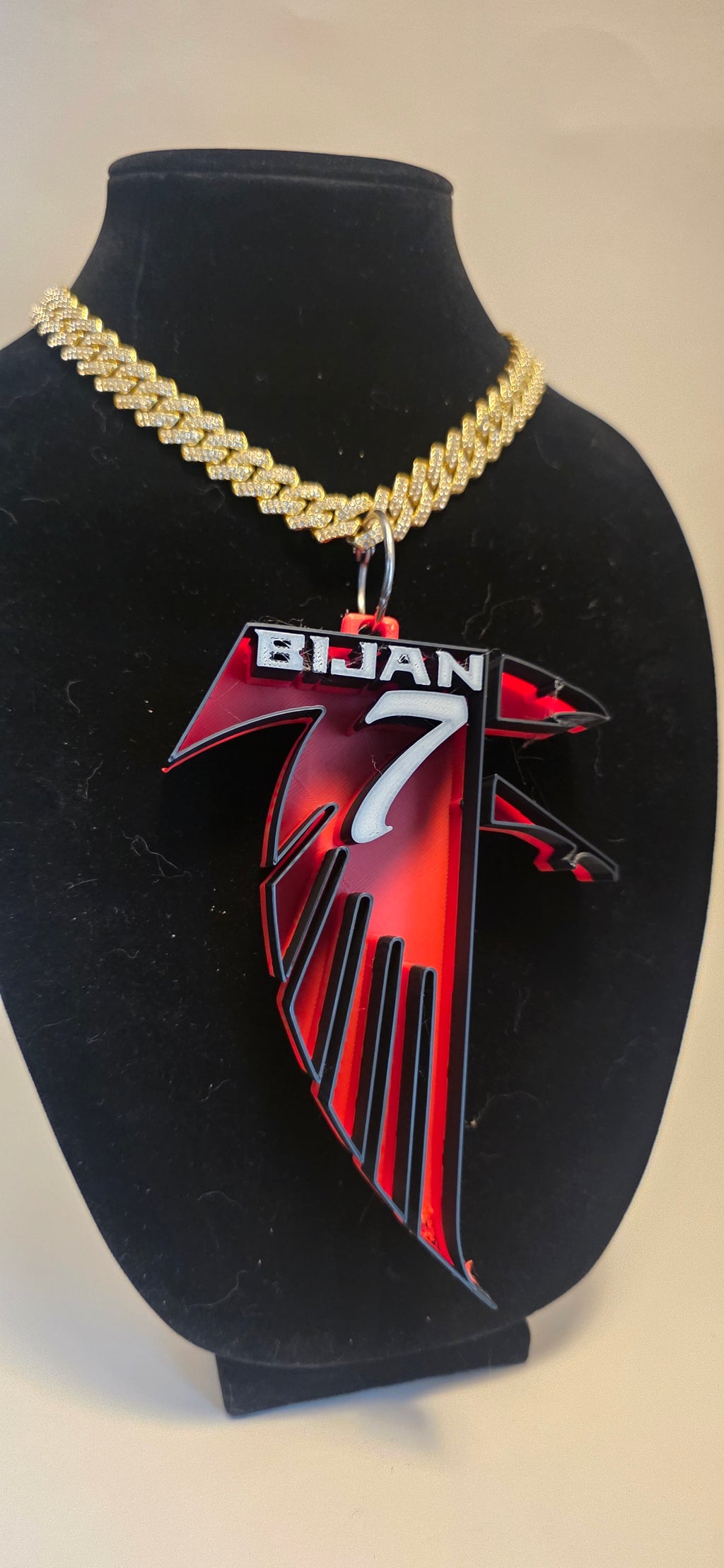 CUSTOM PLAYER BIJAN THROWBACK FALCON CHARM W/ BLING CHAIN
