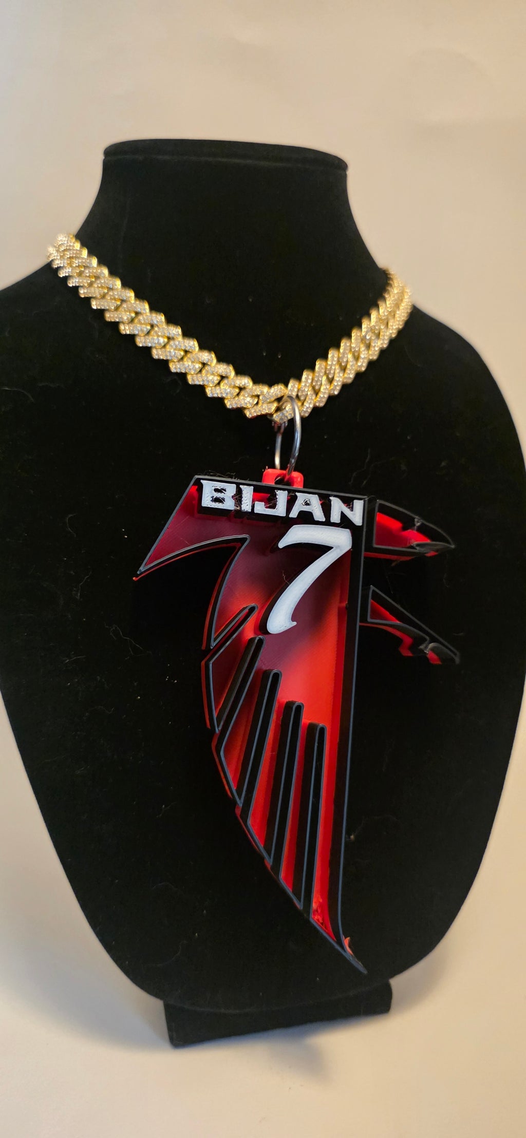 CUSTOM PLAYER BIJAN THROWBACK FALCON CHARM W/ BLING CHAIN