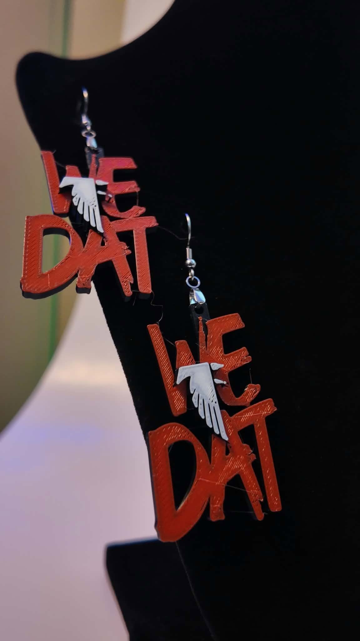 We Dat Atlanta Falcons 3D printed earrings close up